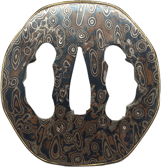 Tsuba with design of woodgrain pattern. Signed& Made by Tsunetada, a resident of Kawagoe, Musashi prvince