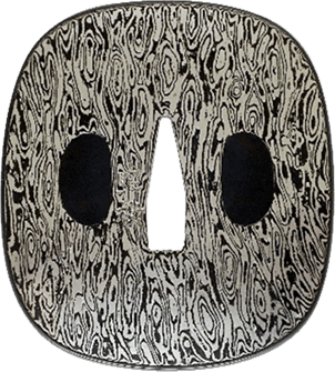 Tsuba with design of woodgrain pattern. Signed Toshinobu, a resident of Matsuyama