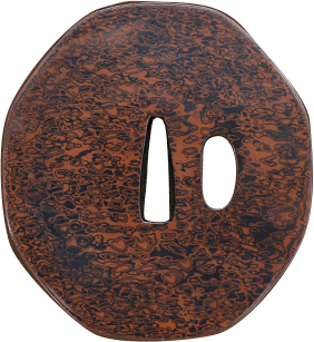 Tsuba with design of woodgrain pattern. Signed Made by Shouami Moriaki, a resident of Matsuyama,Iyo province