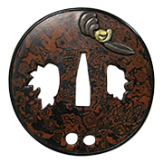 Tsuba with design of woodgrain pattern. Signed Made by Shouami Morikuni, a resident of Matsuyama,Iyo province