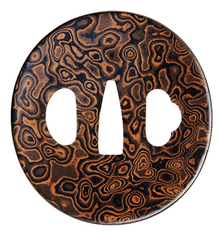 Tsuba with design of woodgrain pattern