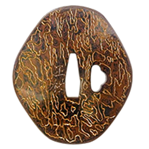 赤銅　素銅杢　木目金地鐔　正久